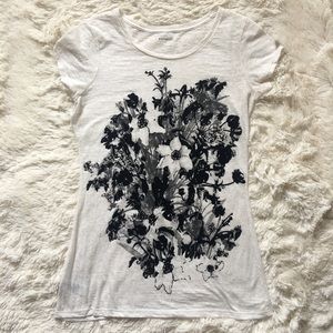 Express White Slub Tee w/ Black Flowers